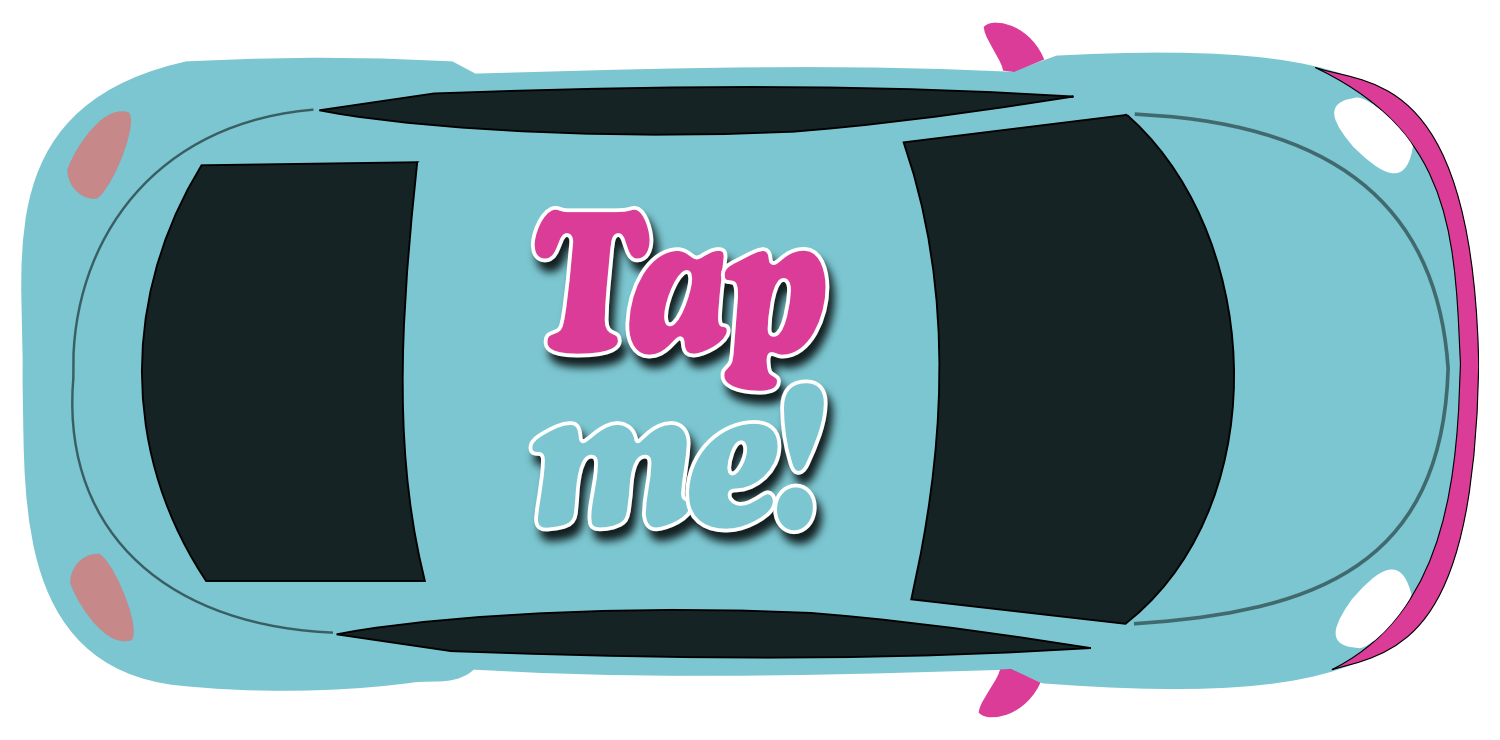 Top view of pink and blue car with Click Me! text on the roof
