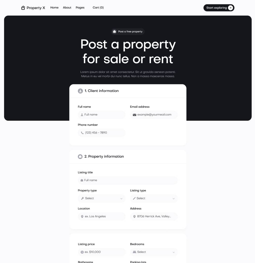Property X - Post a Free Property Page - Real Estate Webflow Template