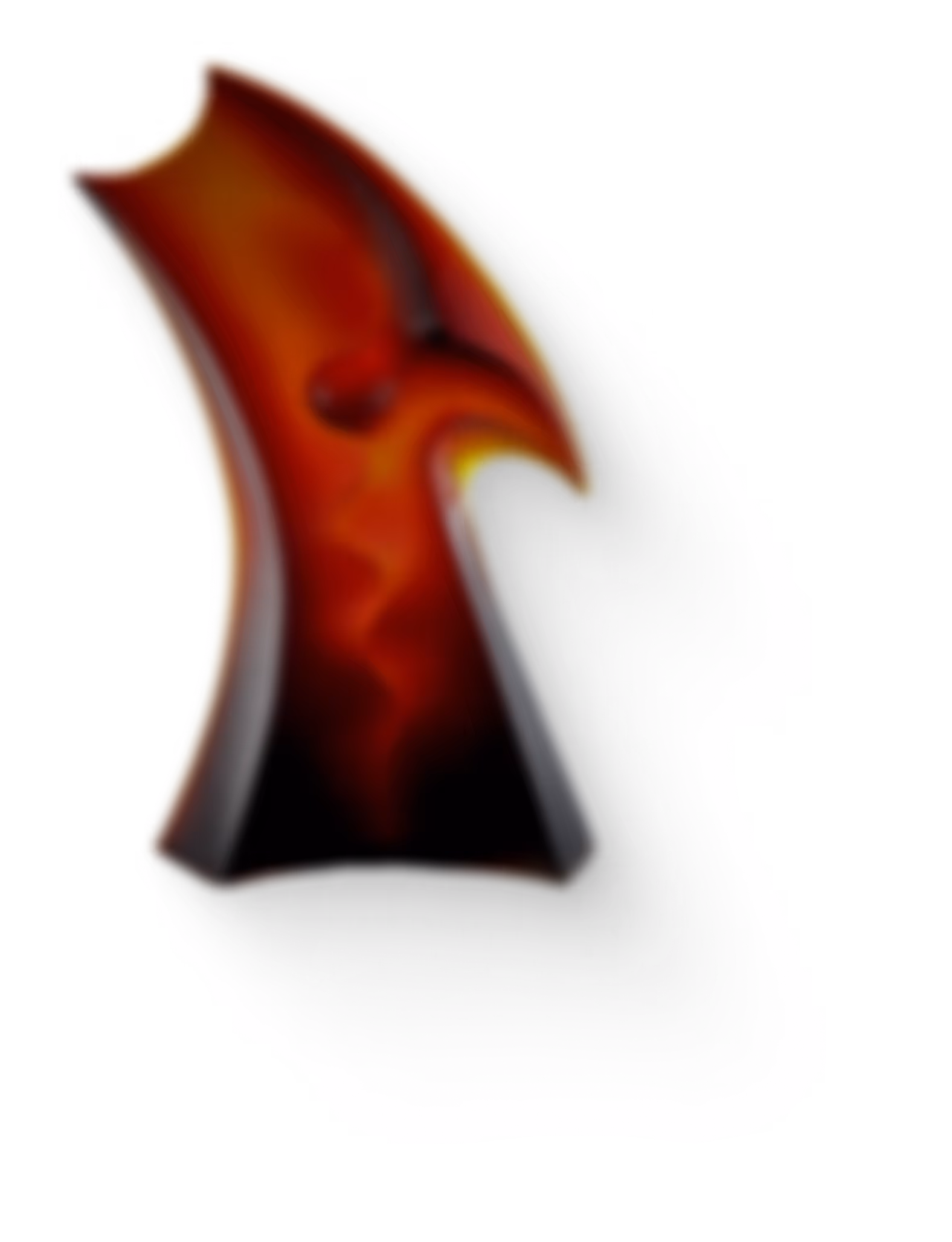 Glass sculpture titled "Enjoyment" with bold sweeping form in deep red and black tones.