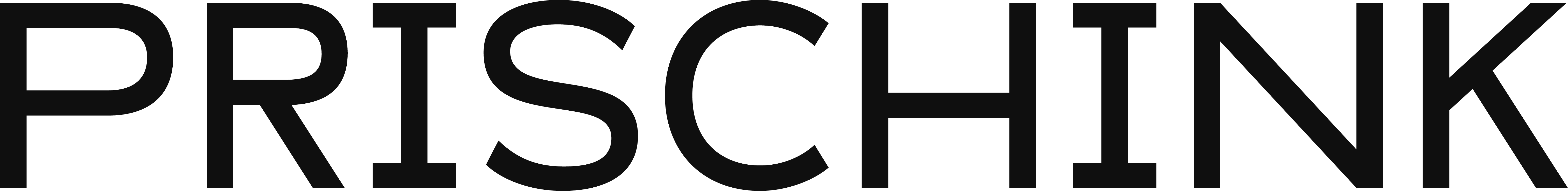 Schriftzug PRISCHINK in schwarzer, serifenloser Großbuchstaben-Schrift