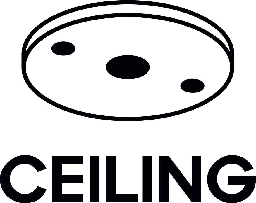 Black and white icon of a ceiling light fixture with the word CEILING below it.