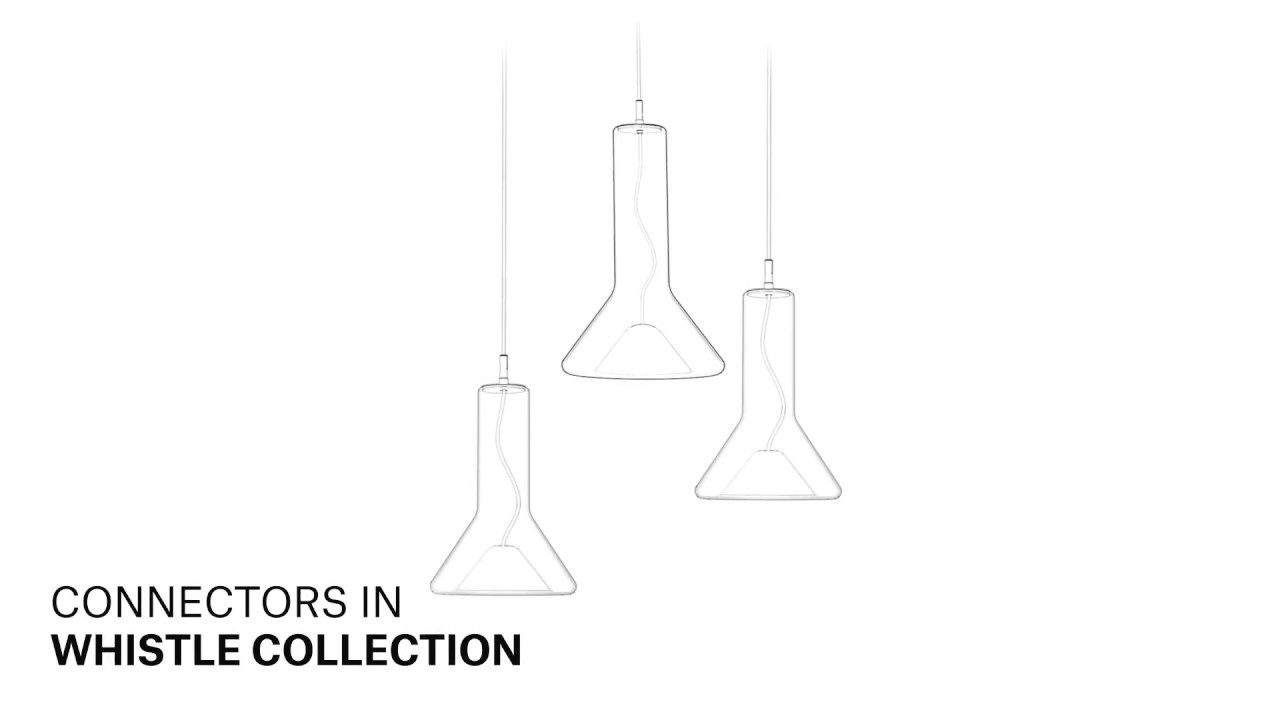 Line drawing of three Brokis Whistle pendant lights, title Connectors in Whistle collection