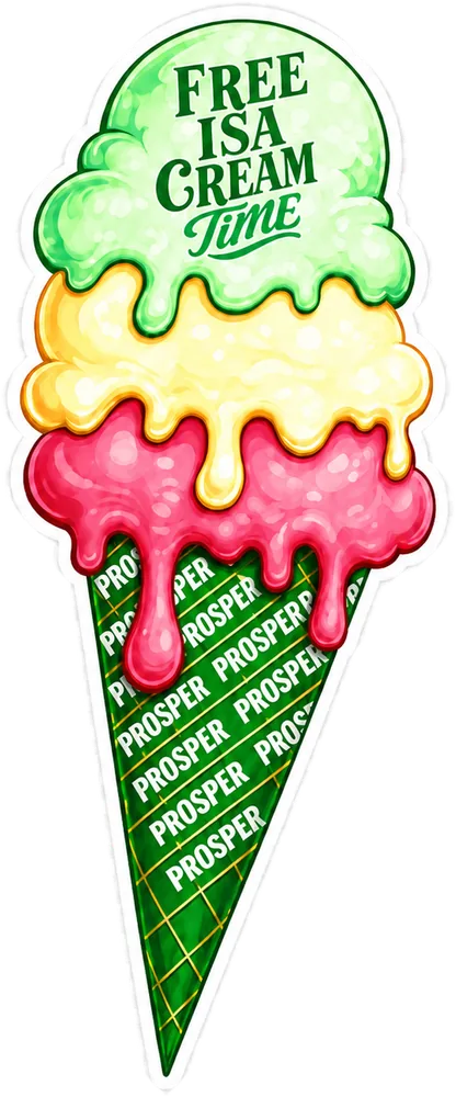 Free ISA Cream - a three-scoop ice cream in a Prosper cone