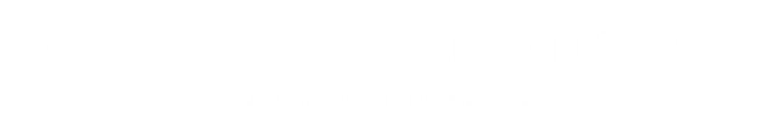 Text logo reading 'AXIS | THE INTENSIVE' with a horizontal line above and the subtitle 'MOVING WITH INTENTION' below on a black background.