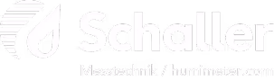 Schaller company logo with stylized drop and stripes graphic and text 'Messtechnik / humimeter.com'.