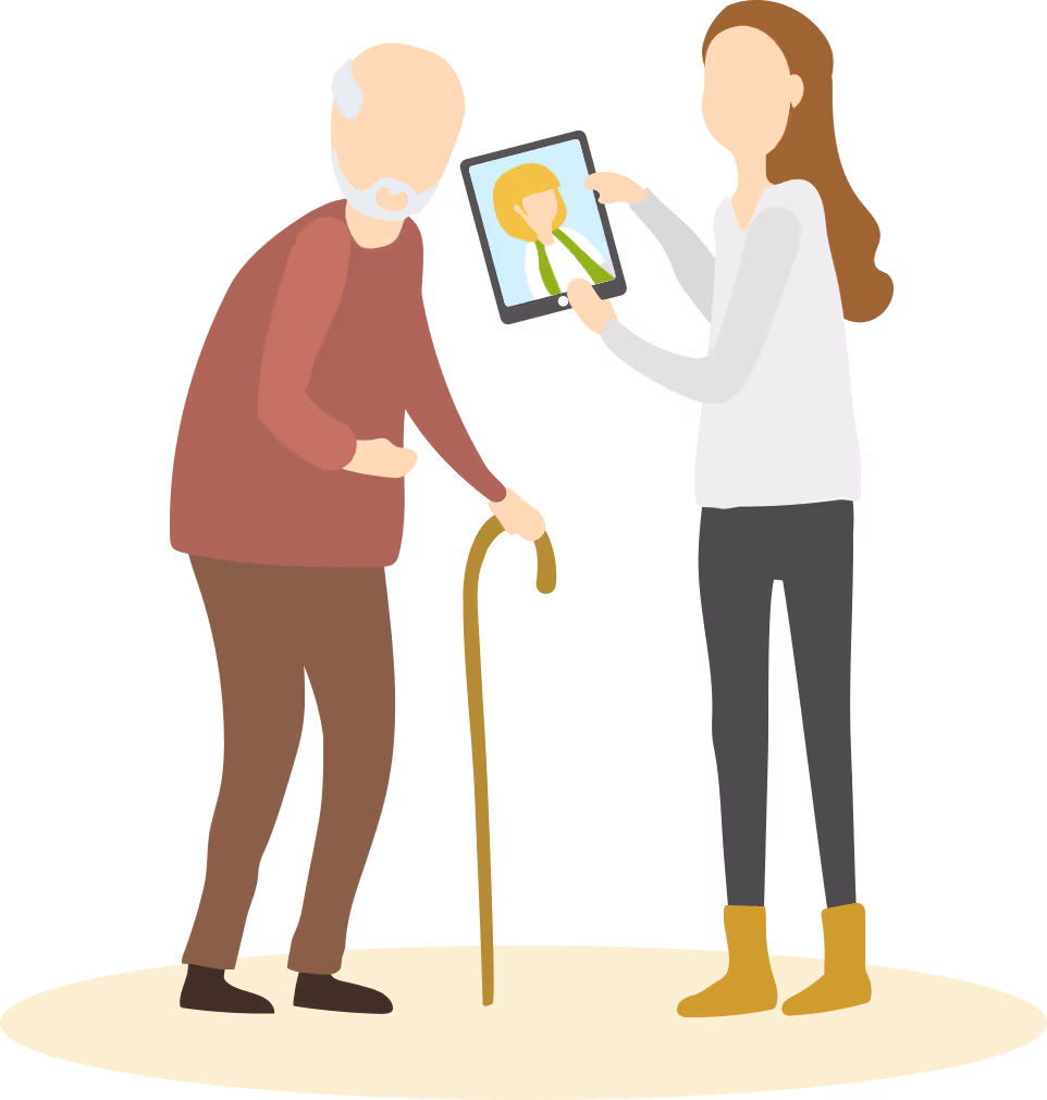 Carer helping a client with an iPad