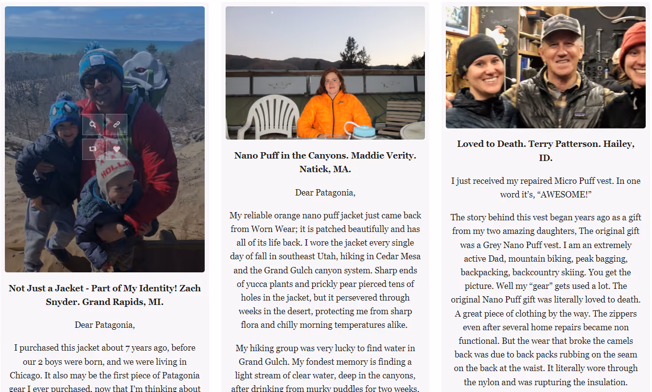 Patagonia's customer testimonials