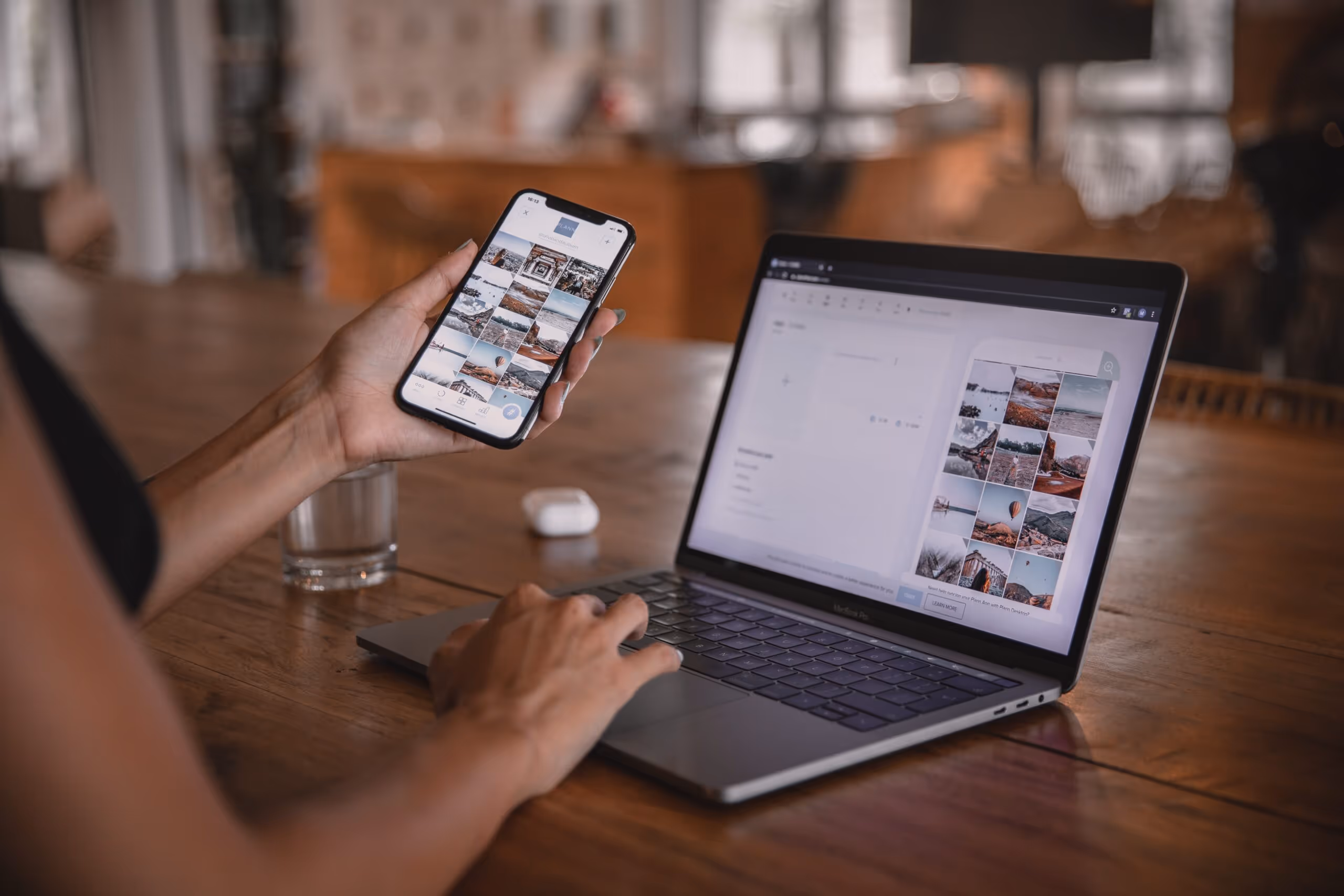 Woman Using Smartphone and Laptop