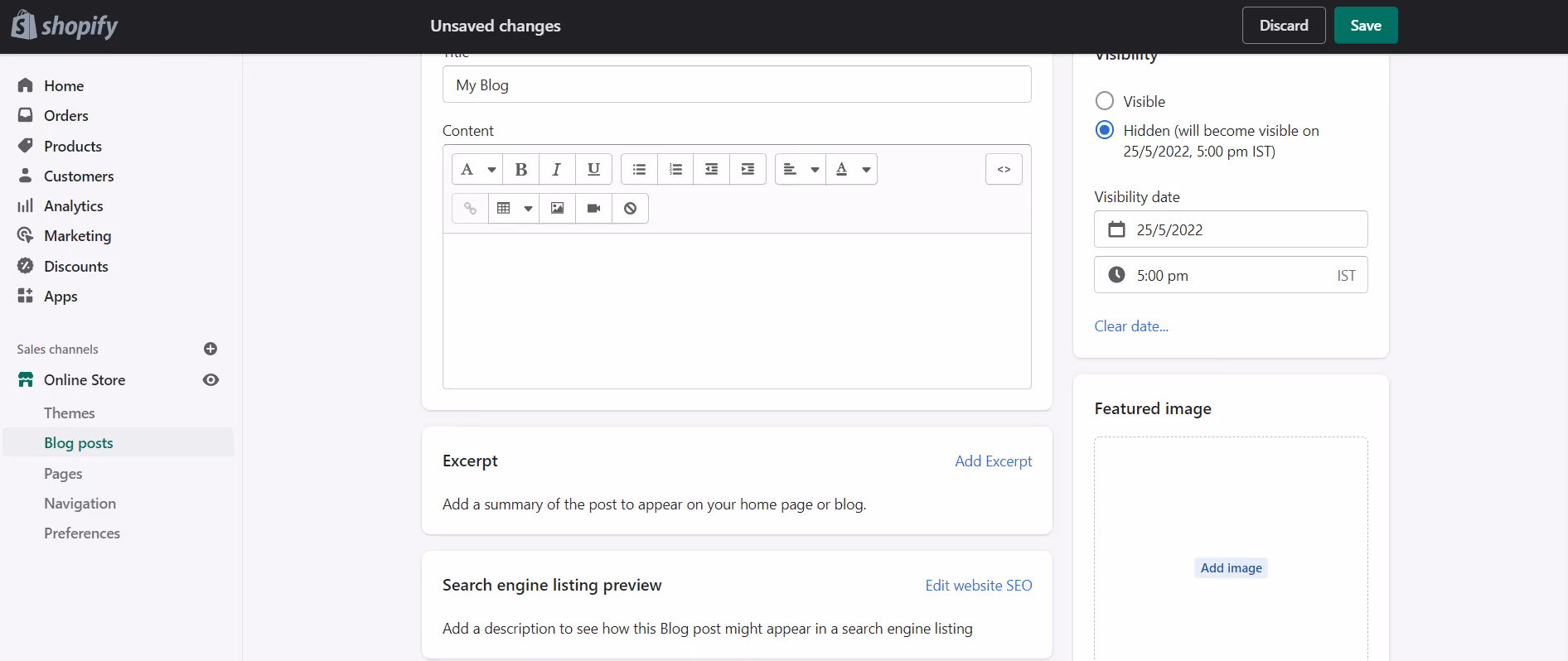 ‘Blog Posts’ sub-tab