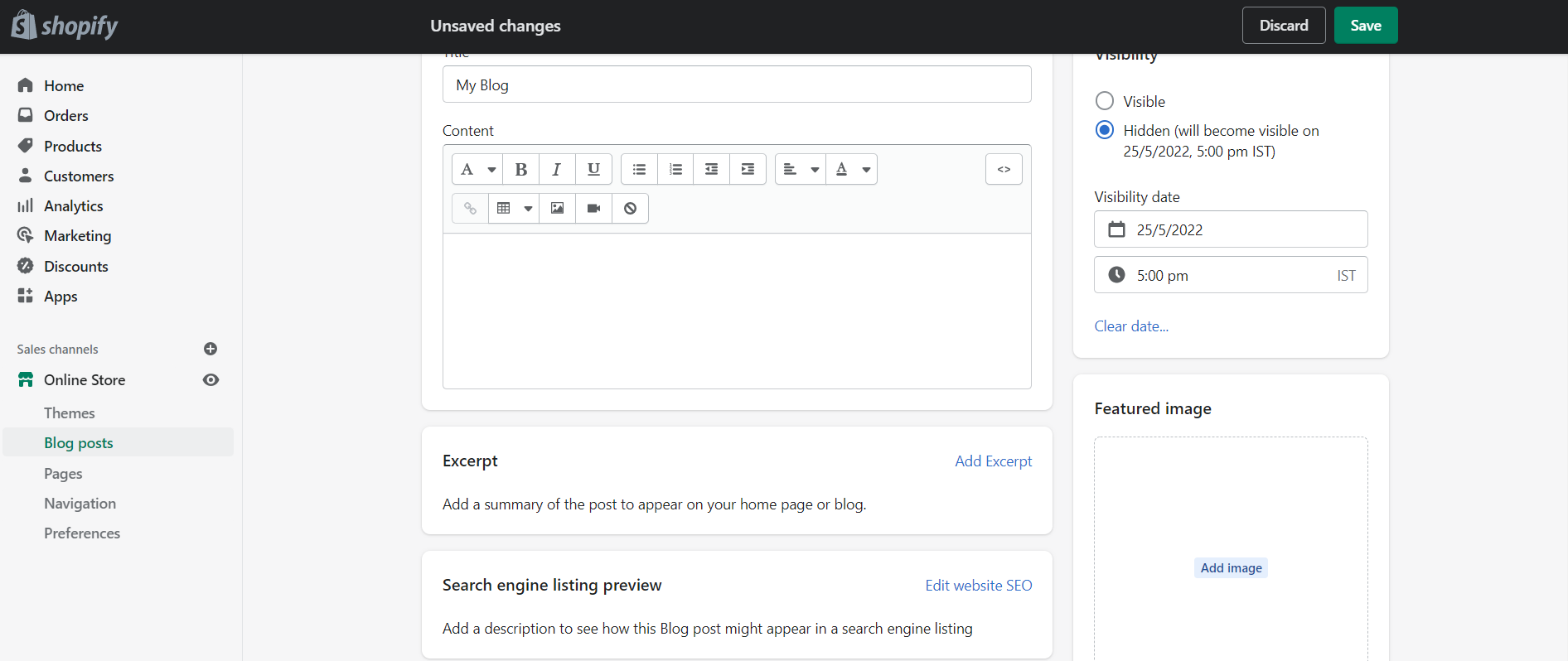 ‘Blog Posts’ sub-tab