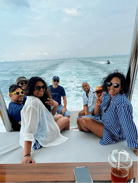 Group photo of Gridmate team on boat