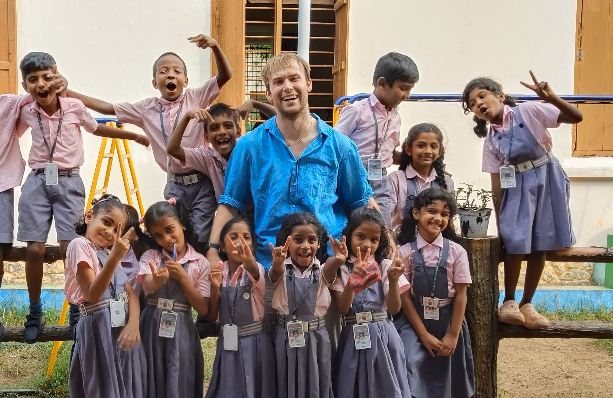 gap year india volunteering abroad in school student with pupils of class