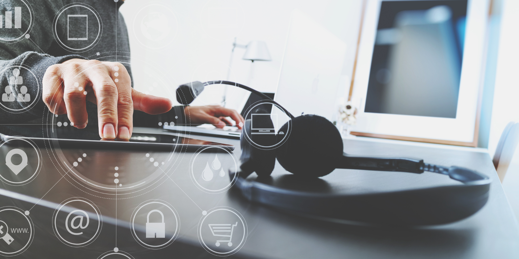 Headset with overlay of technology icons