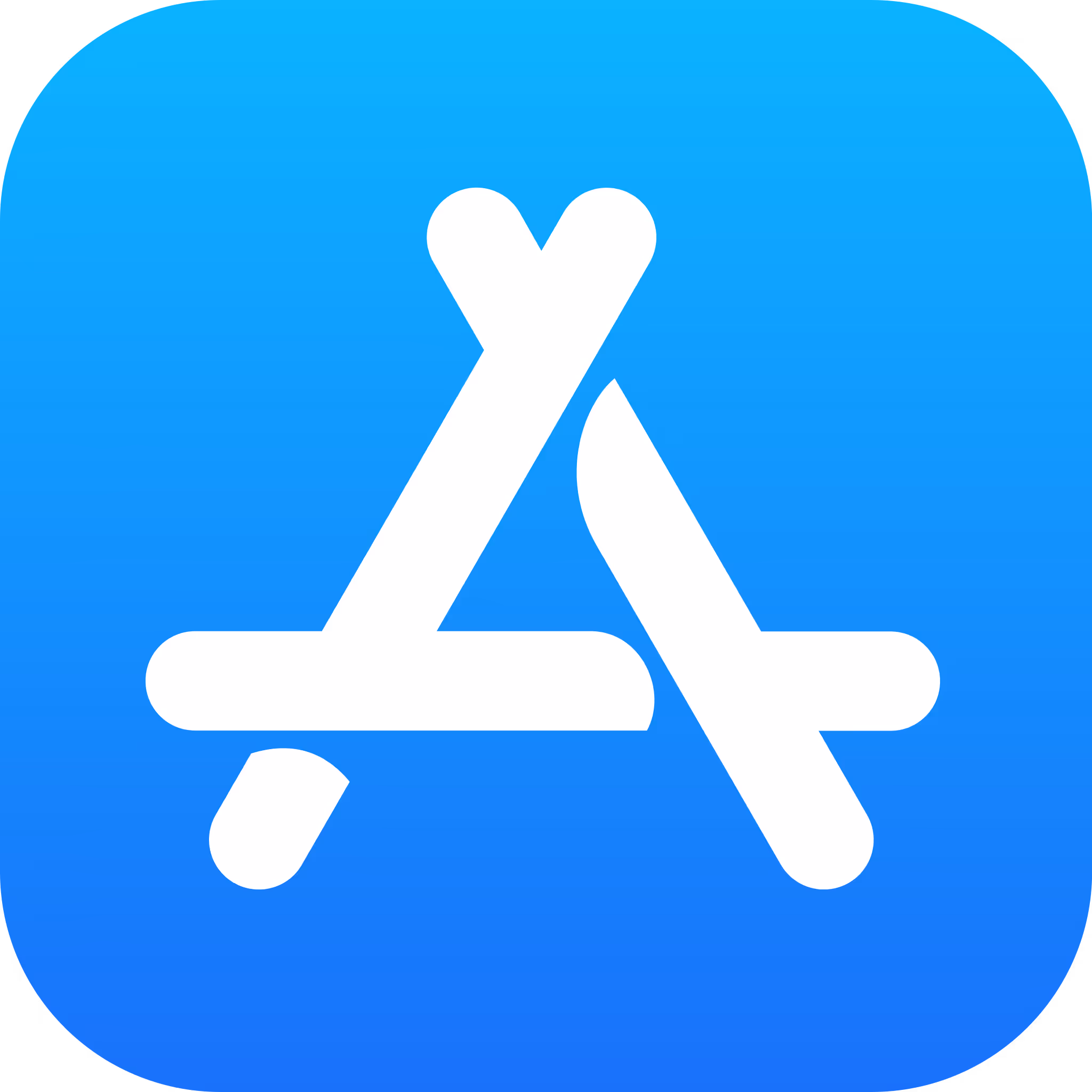 Apple App Store icon with white stylized 'A' on a blue rounded square background.