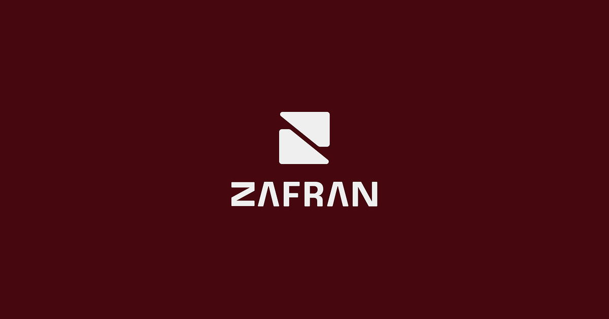 A red background with a white logo that says Zafran.