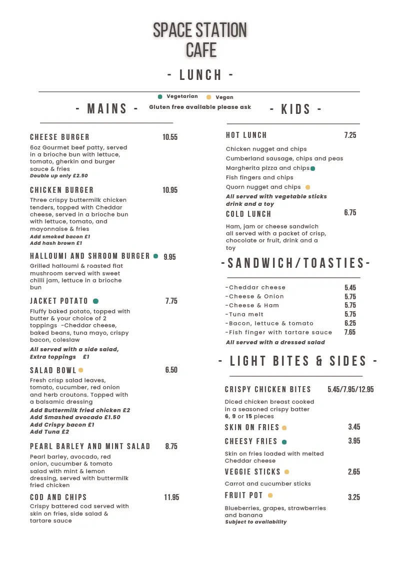 Space Station Cafe – Lunch Menu