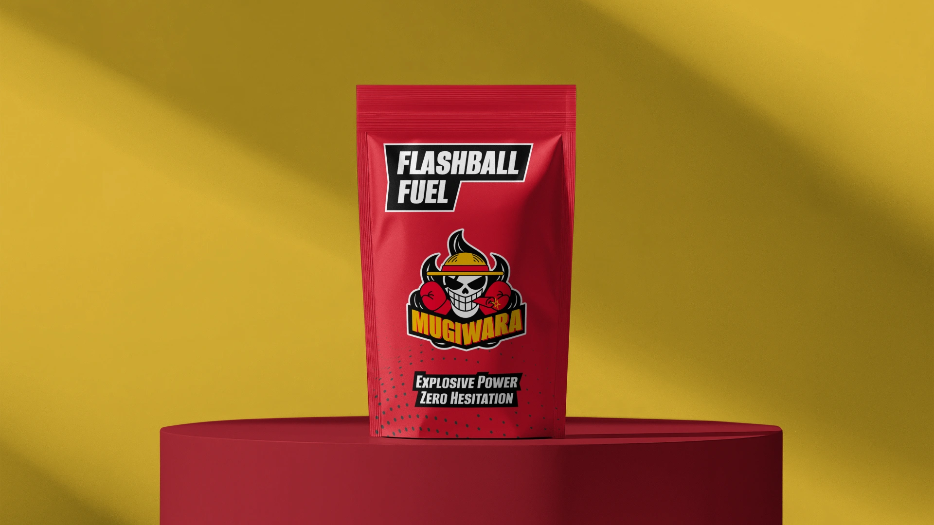 Doypack packaging concept with the MMA athlete logo for sports nutrition products