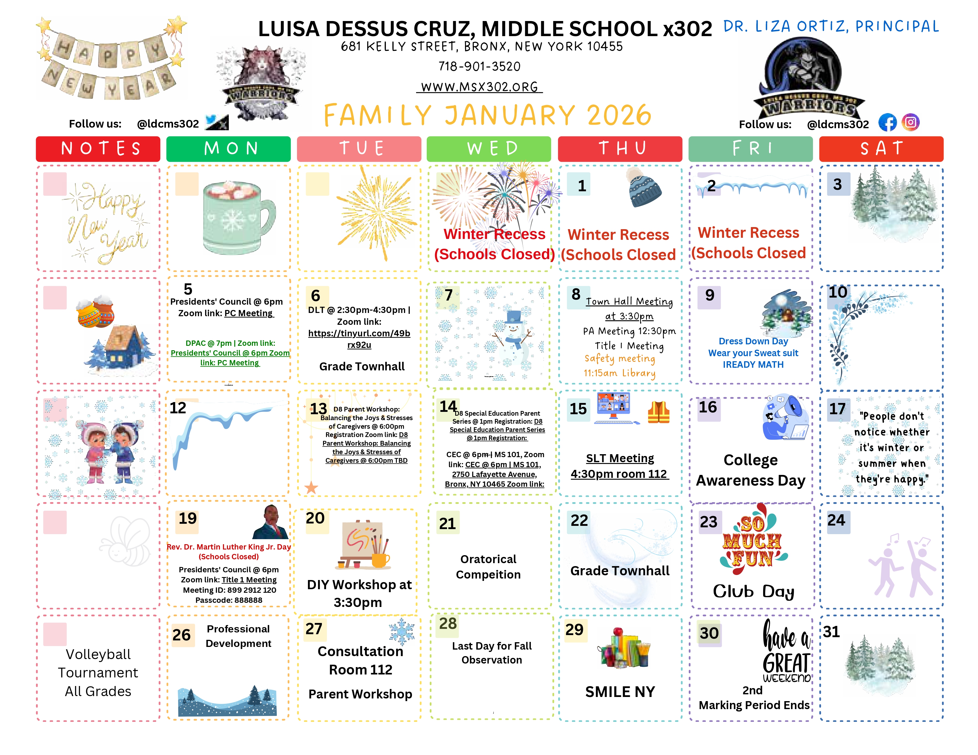 January Calendar English