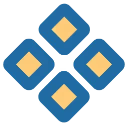 Diamond-shaped blue and yellow icon as bullet point.