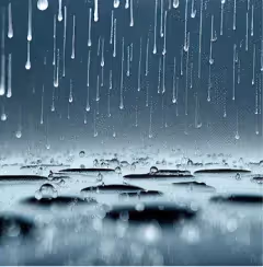 Raindrops falling on water surface.