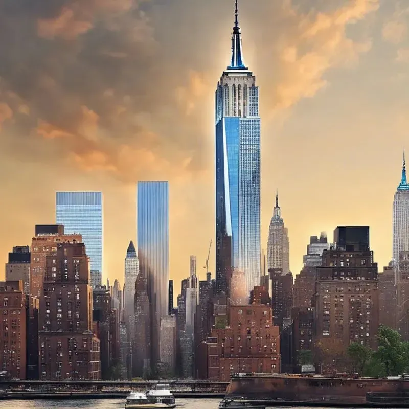 City skyline during sunset.