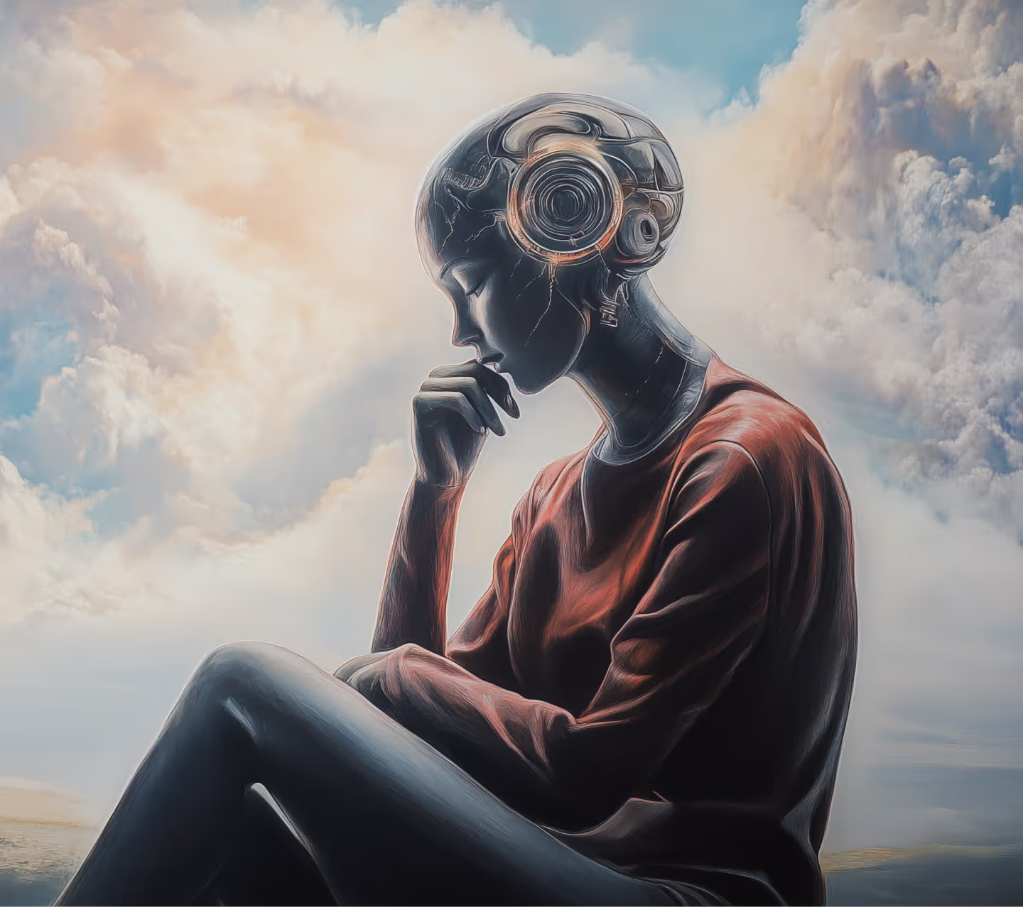Artificial intelligence woman with futuristic headset.