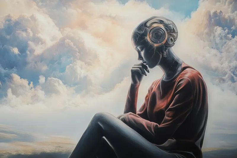 Artificial intelligence woman with futuristic headset.