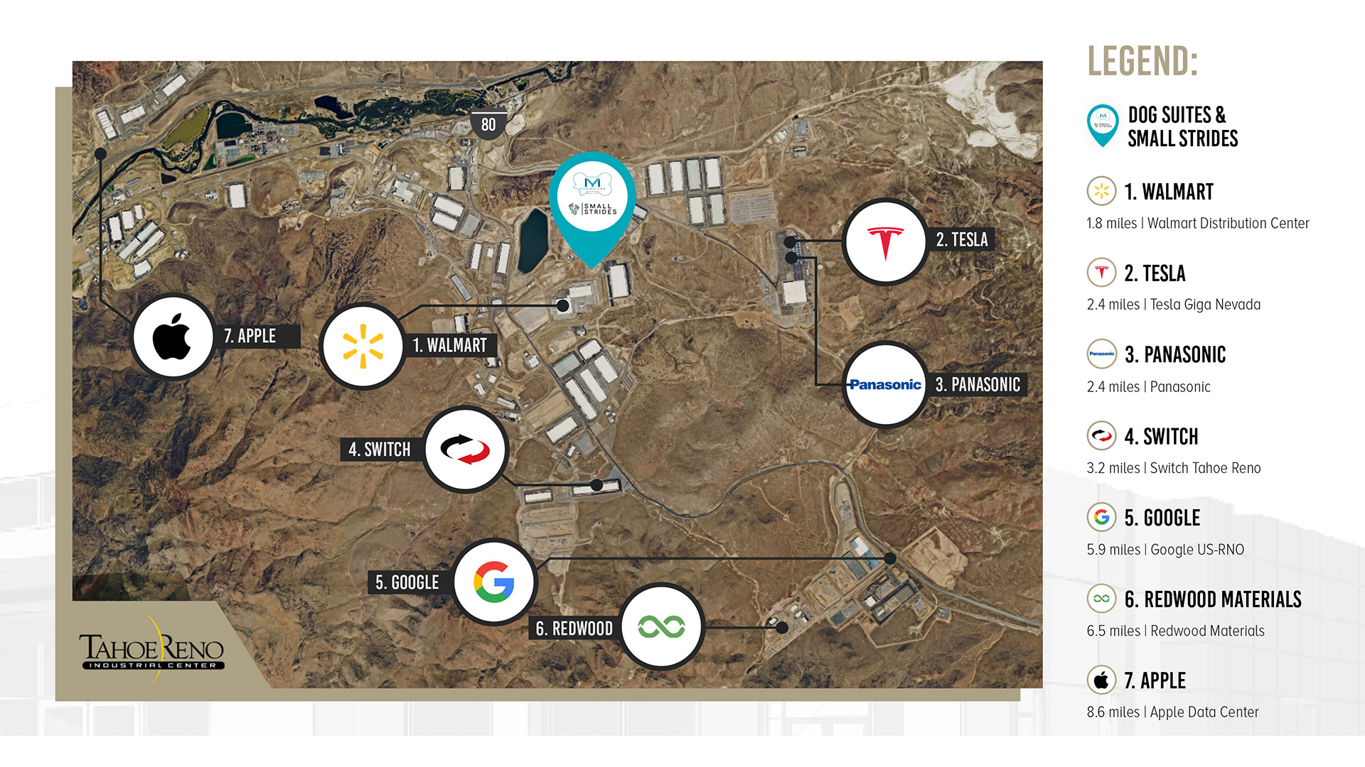 aerial map of Tahoe Reno Industrial Center with MyTri Suites and surrounding businesses