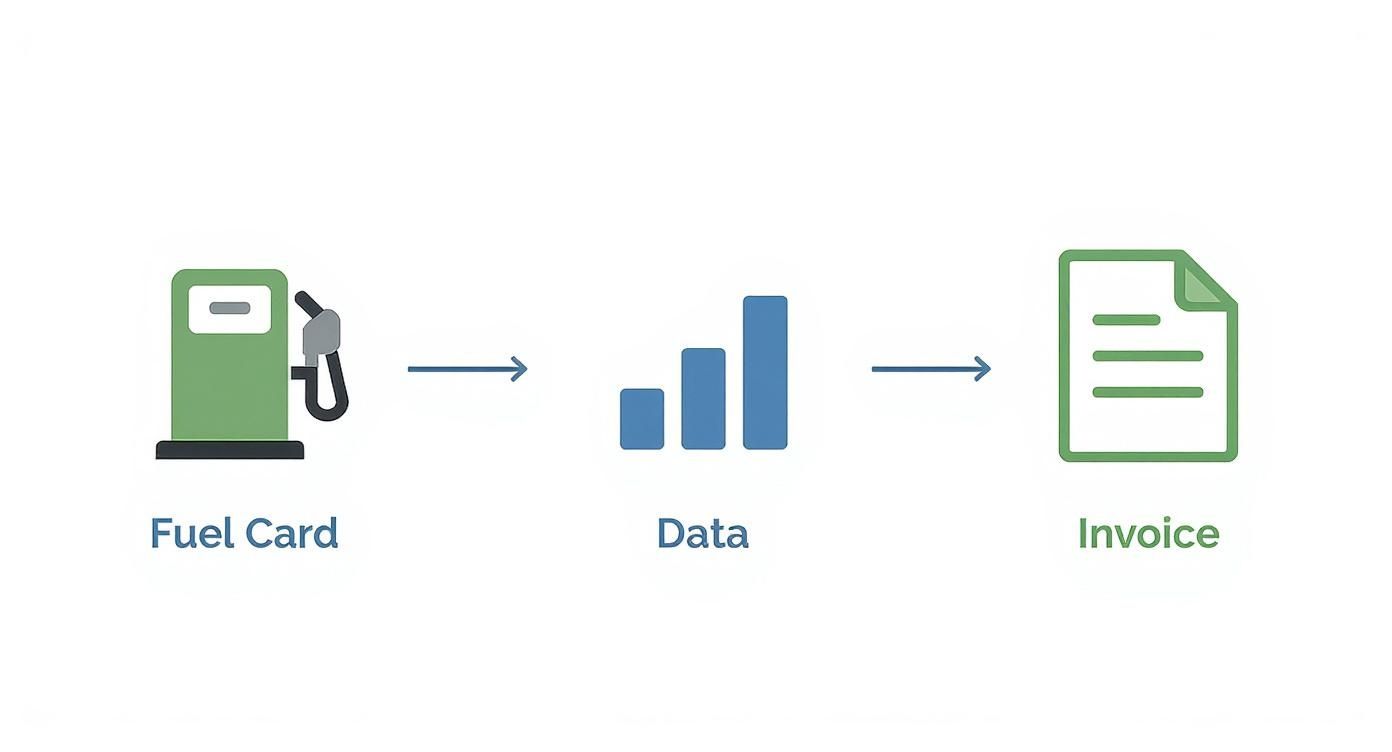 Fuel card payment process flowchart showing data collection leading to invoice generation