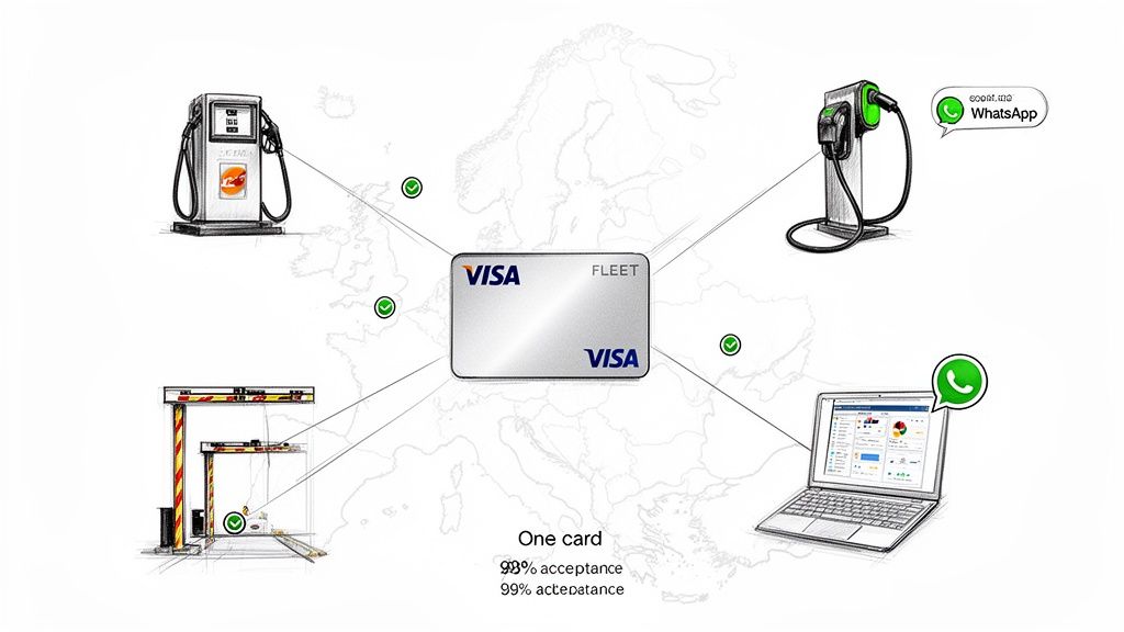 Visa Fleet card connects to fuel, EV charging, parking, and management across Europe with high acceptance.