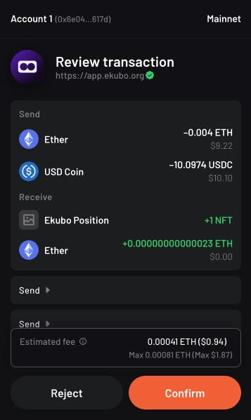 confirm the transaction in argent x