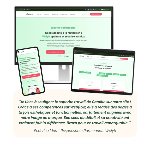 Mockup cas client Welyb start-up tech