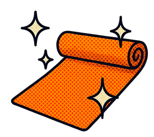Illustration of a rolled-out orange carpet with sparkles indicating cleanliness or newness.