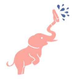 Pink cartoon elephant spraying water from its trunk.