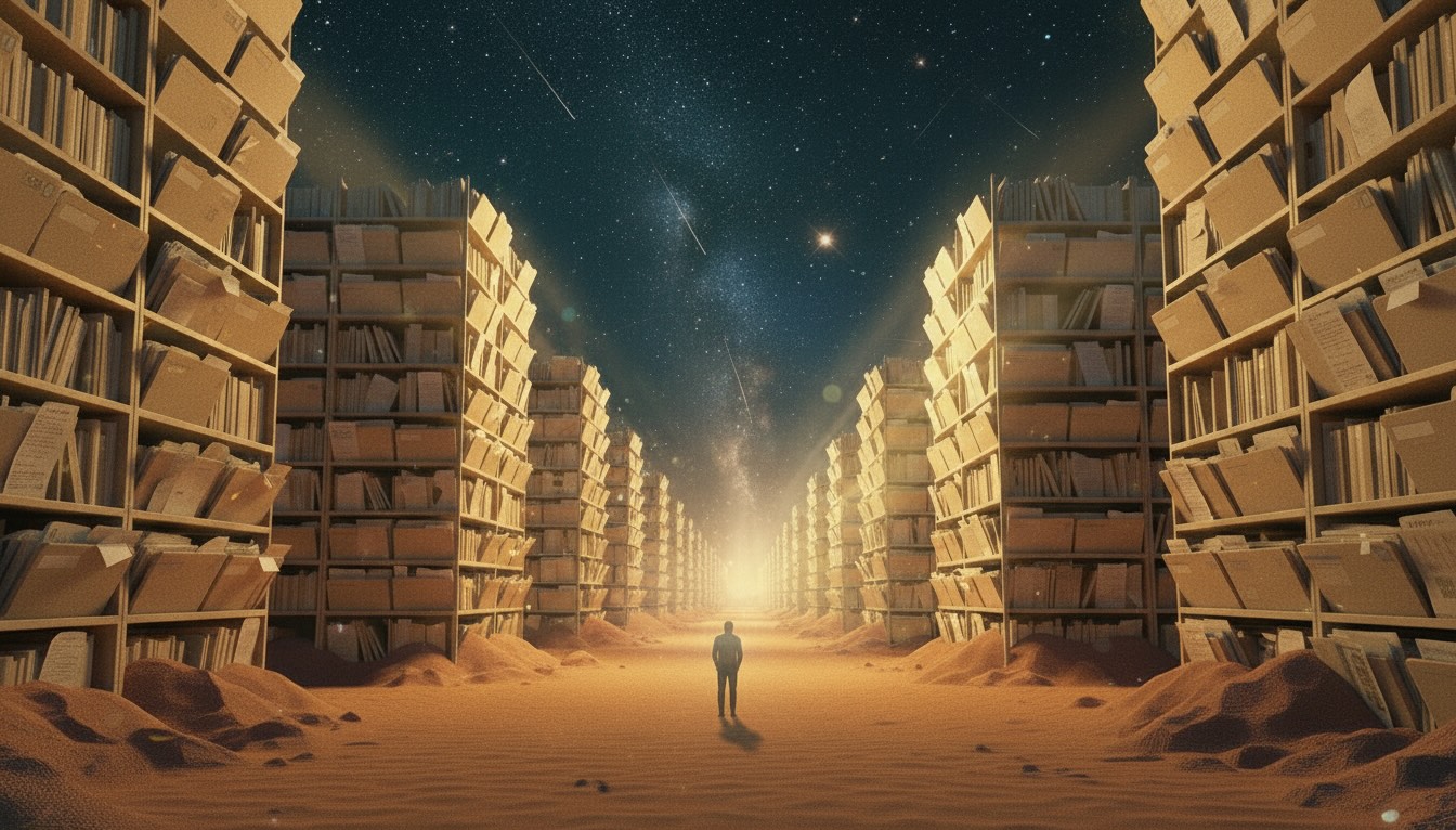A user walking through a maze of archives