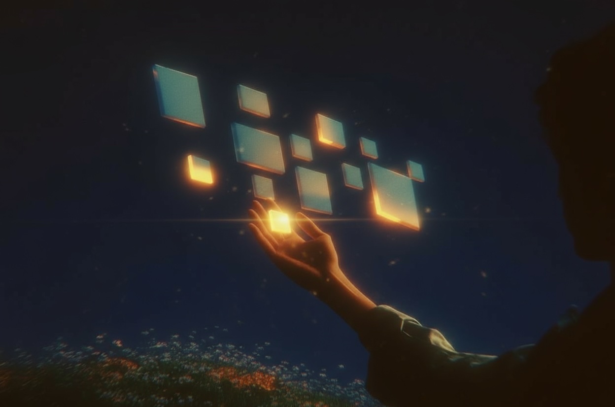 A user's hand going through screens