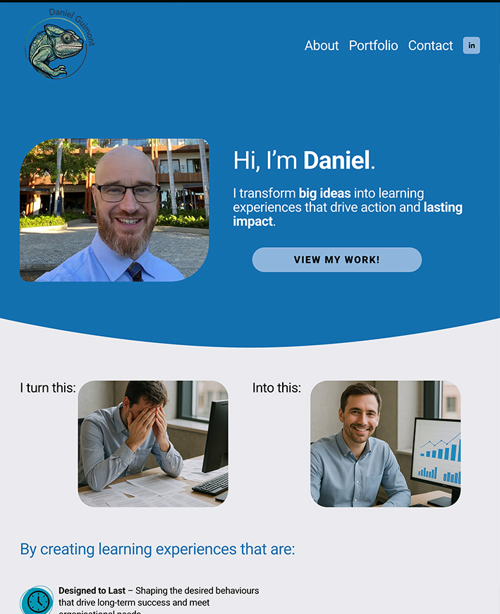 A screenshot of Daniel Guimont's portfolio