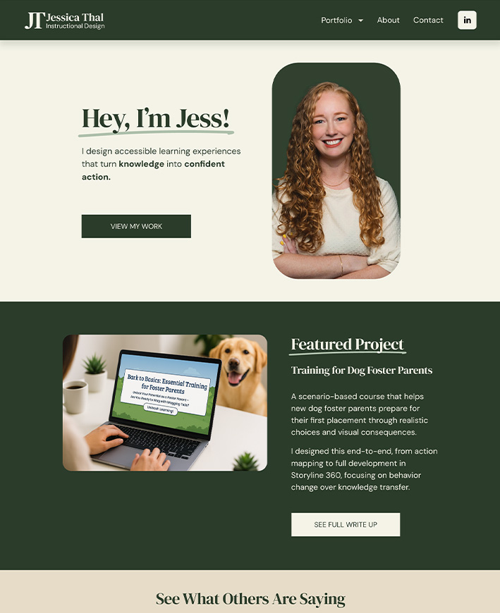 Screenshot of Jessica’s portfolio homepage showing bold header image and polished visual layout