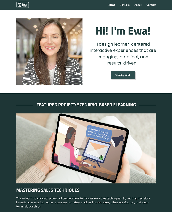 A screenshot of Ewa Kwiatkowski's portfolio home page