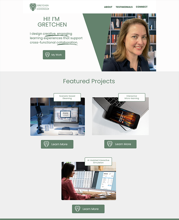 Screenshot of Gretchen Cohenour’s portfolio homepage.