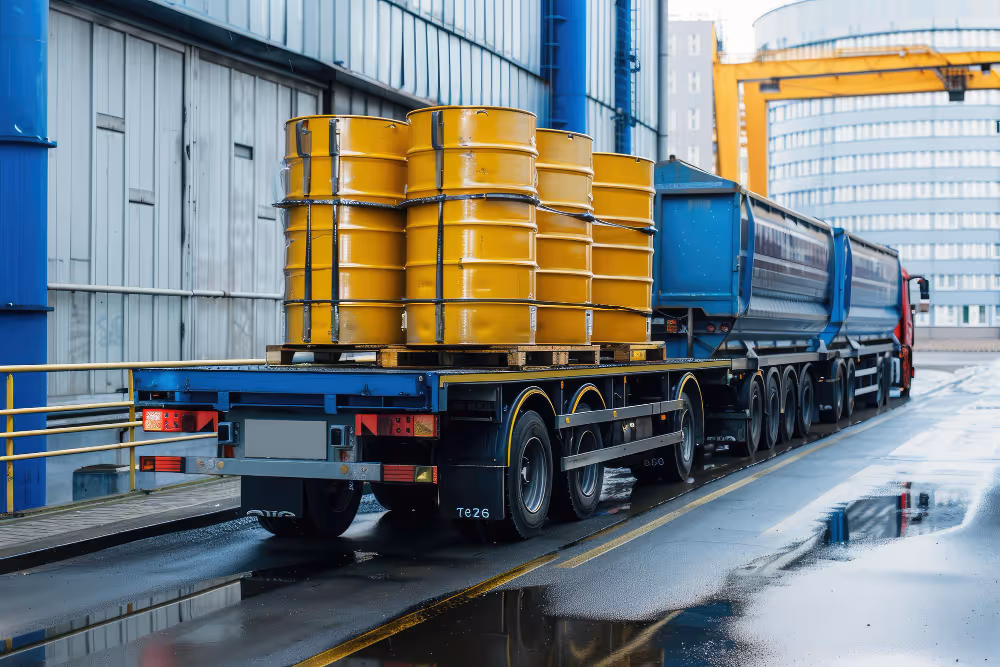 truck transporting large equipemnt