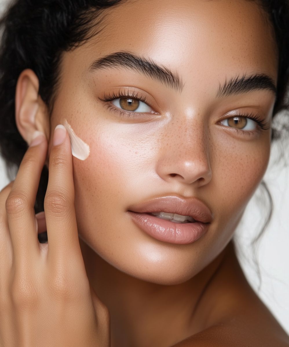Photo of woman applying skin cream