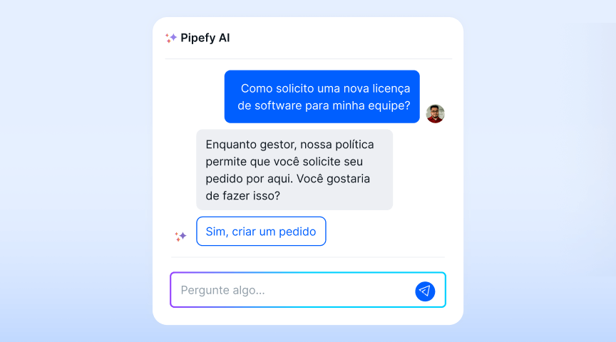Chat do Pipefy AI em ação.