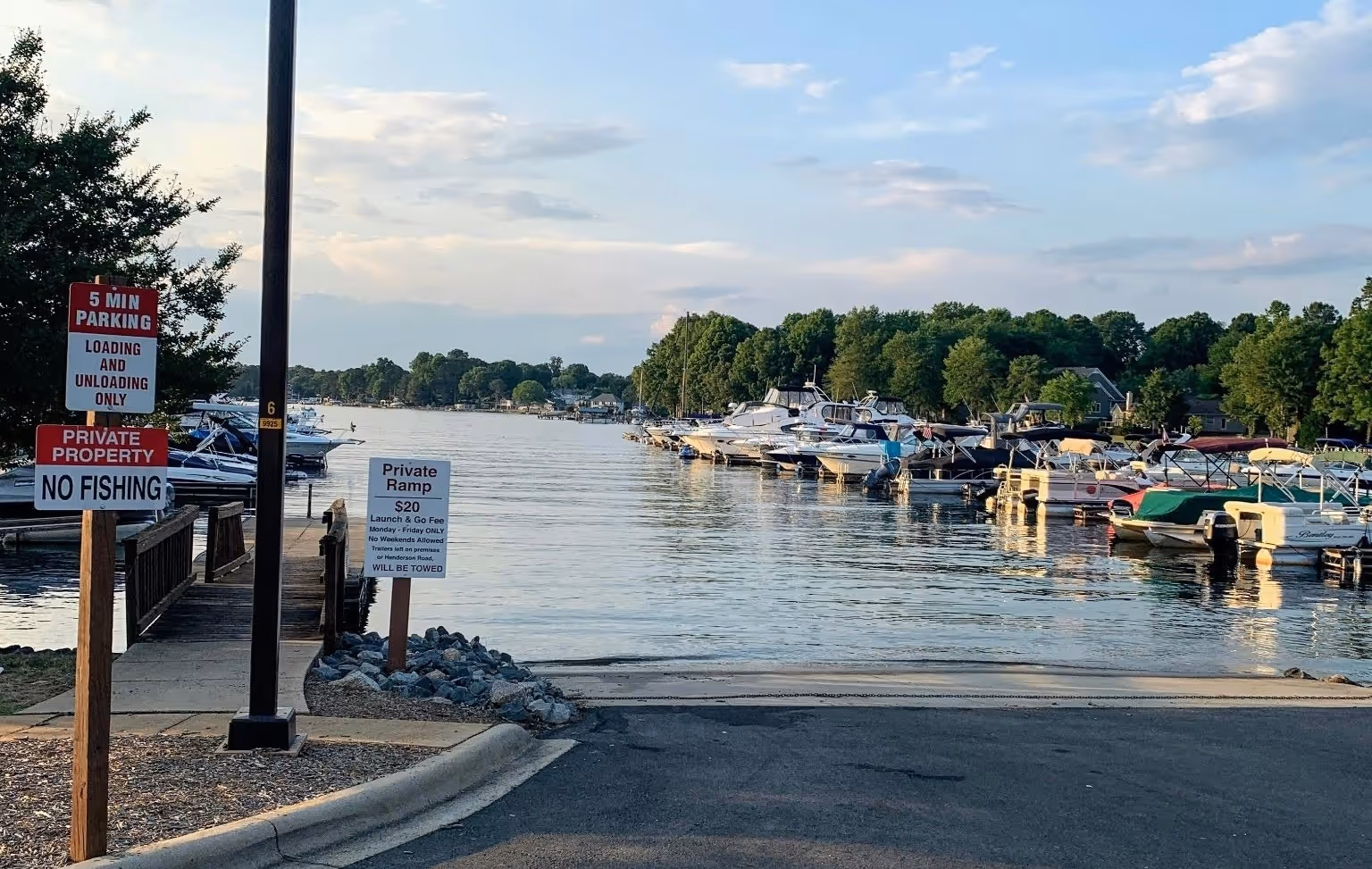 A boat launch at a lake.