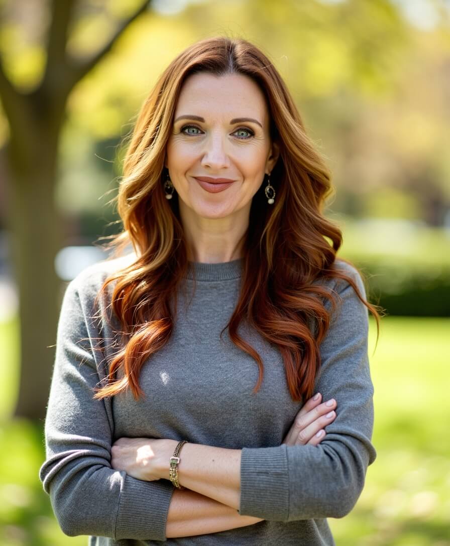 Headshot of designer, stood with arms folded in outdoors