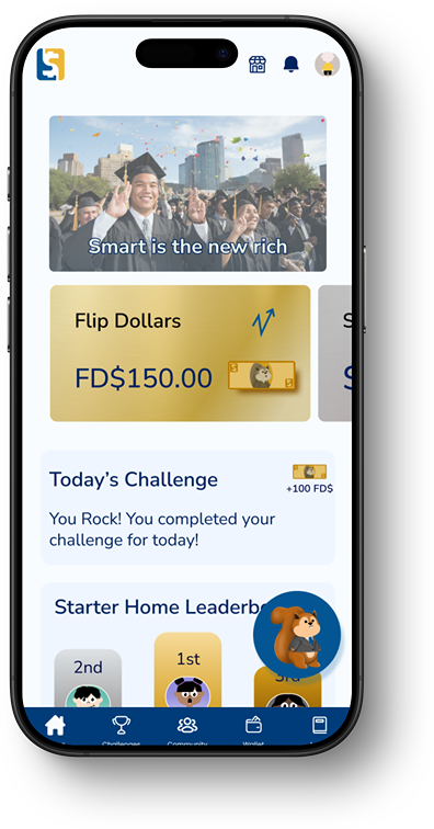 Child progress dashboard with badges and milestones for financial learning