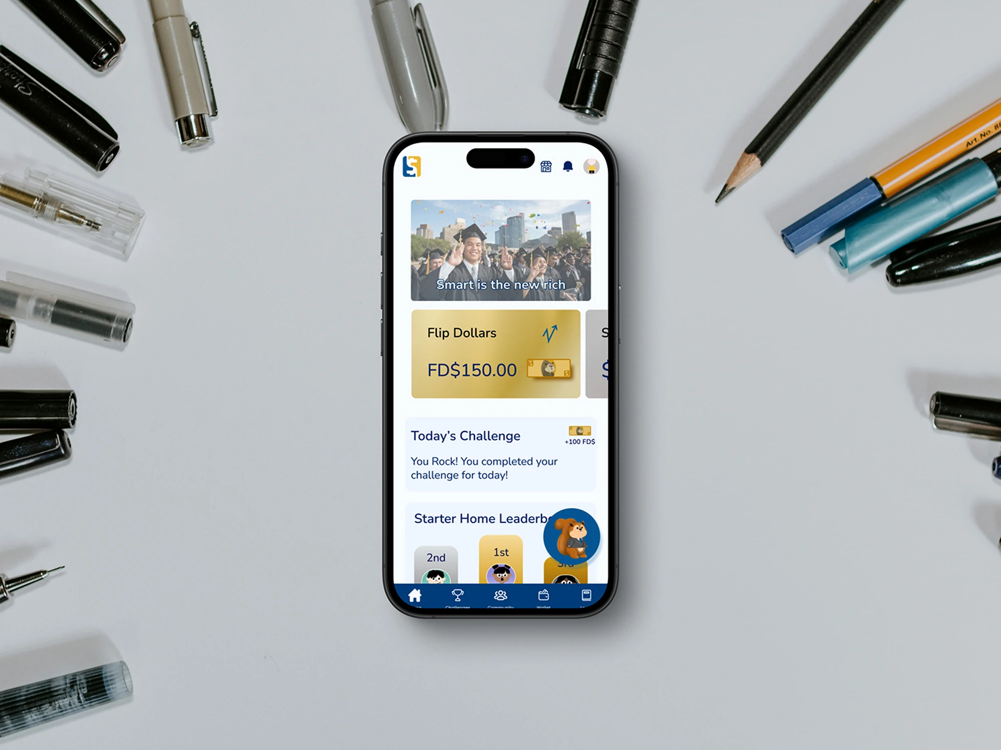 Interface preview from Flip & Floss, a finance learning app for kids