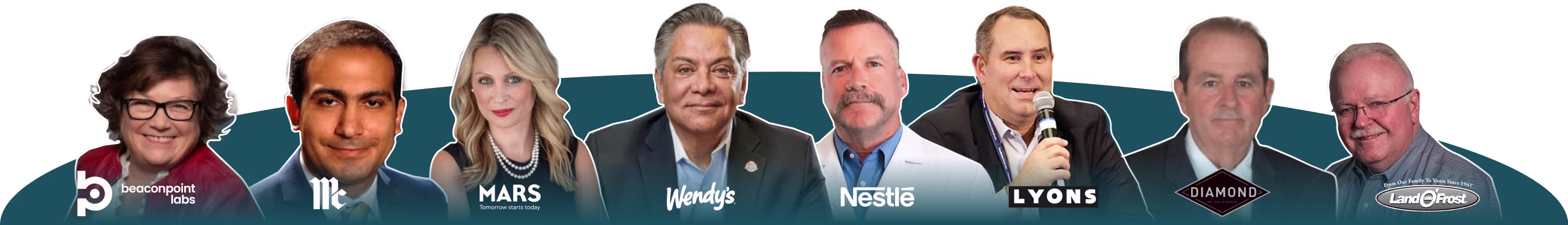 image of food safety experts lined up with the company they worked for below them.