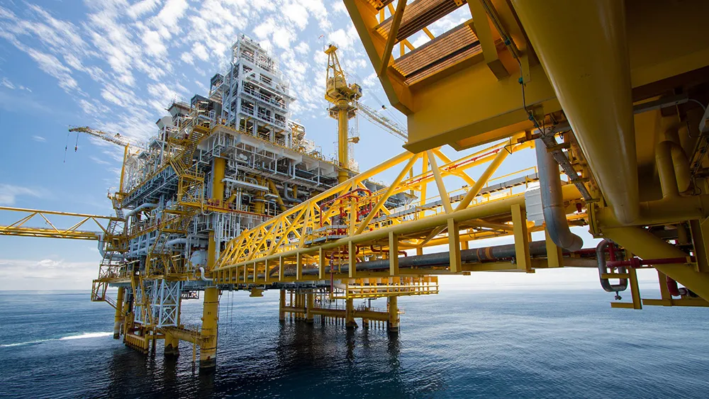 Offshore oil and gas platform in open water