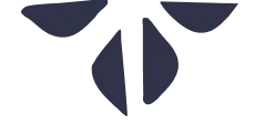 Abstract dark blue geometric shapes arranged to form a symmetrical design resembling a stylized insect or bow.